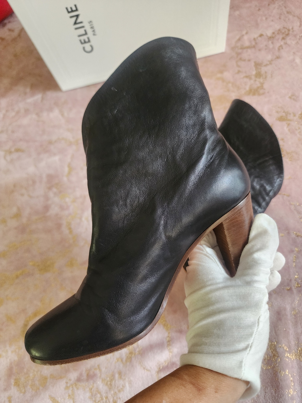 CELINE | Black Leather Wrap Ankle Boots - Picture 7 of 15